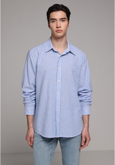 Colin's Colins Regular Fit Shirt Neck Çizgili Erkek Mavi Uzun Kol Gömlek Cl1081139 Q1.v2 Ble