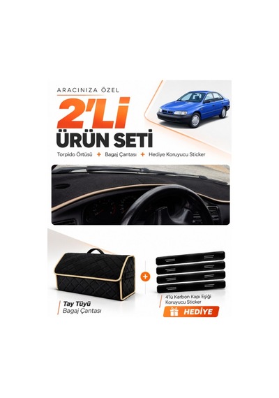 Toyota Carina E T190 Aırbaglı 1992-1997 Uyumlu Torpido Örtüsü + Tay Tüyü Çanta Seti - Siyah Bej