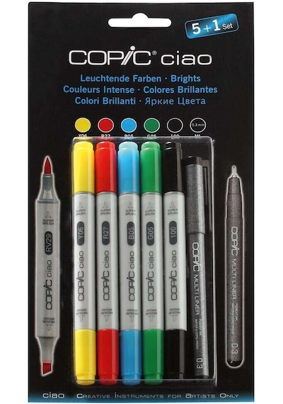 Copic Ciao Çift Taraflı Grafik Marker Kalem Seti 5+1 Brights Colours 22075550 Çok Renkli