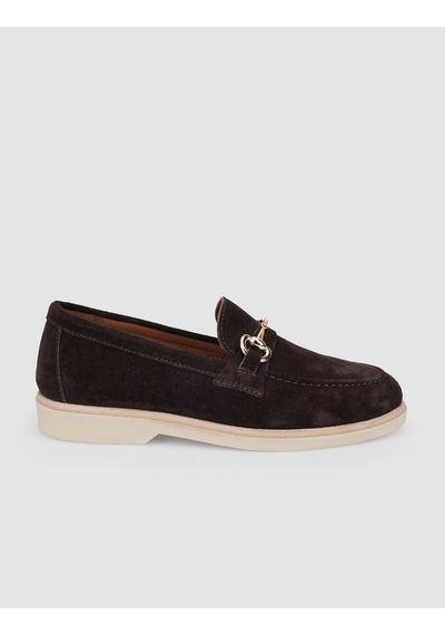 %100 Hakiki Deri Kahverengi Süet Kadın Loafer Kahverengi