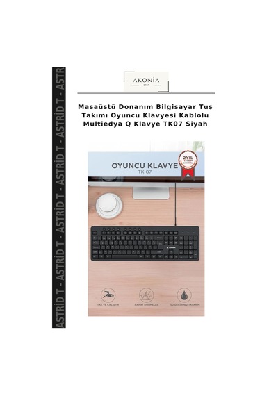 Masaüstü Donanım Bilgisayar Tuş Takımı Oyuncu Klavyesi Kablolu Multiedya Q Klavye Tk07 Siyah