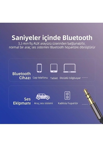 Tr A-13 Usb-a To 3.5mm Aux Bluetooth 5.1 Adaptör Spiral Kablolu Araç Ses Alıcısı