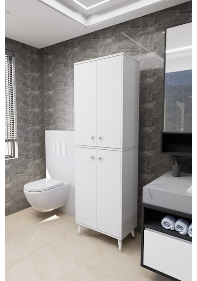 Furex 6 Raflı 2 Kapaklı Çok Amaçlı Banyo Dolabı Beyaz Beyaz