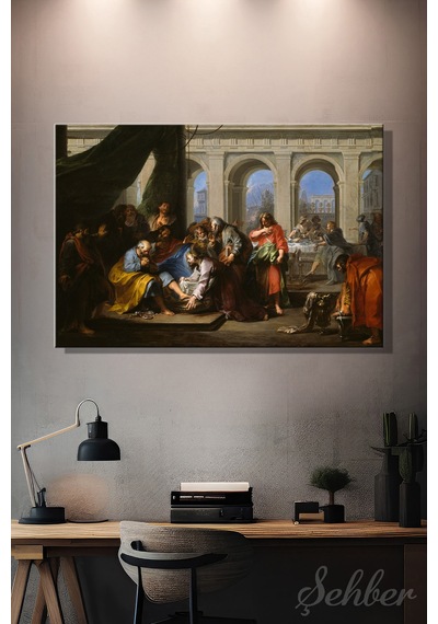 Nicolas Bertin'in ''christ Washing The Feet Of His Disciples'' Adlı Eseri Yatay Kanvas Tablo 4828 Çok Renkli