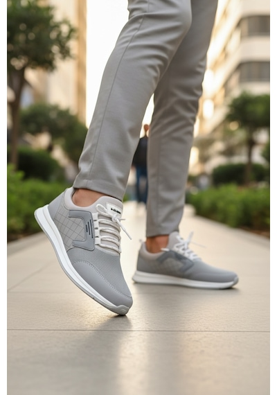 Enoch Erkek Lastikli Günlük Spor Ayakkabı Kapitone Desenli Sneaker Ofis Ve Yürüyüş Modeli Gri