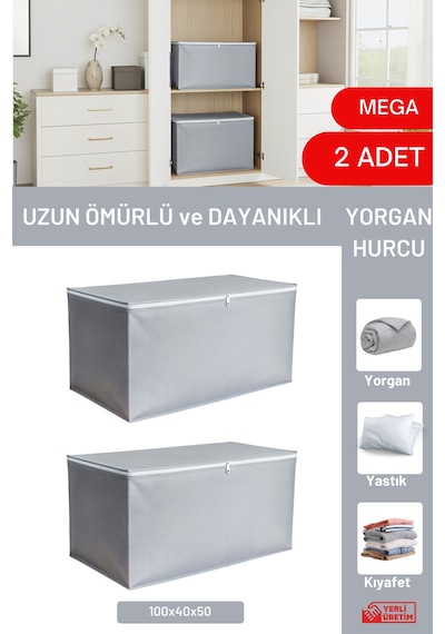 2 Adet Mega Boy Hurç - Antrasit Yorgan & Battaniye Hurcu 100x40x50 Cm Tela 100 X 50 Gri Tr Diğer