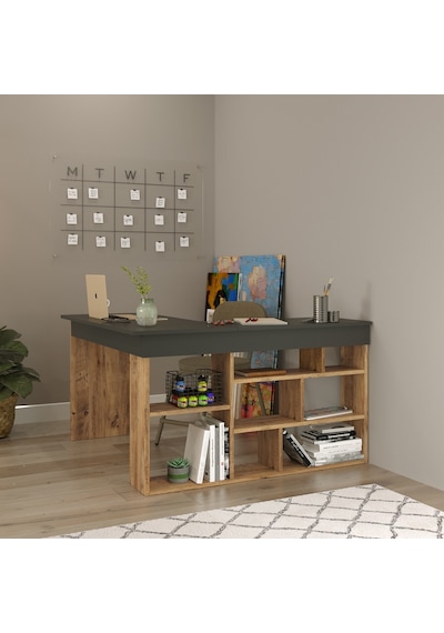Robinhome Robin Home Boston Kitaplık Raflı Çalışma Masası Çam-Gri Robinhome Robin Home Boston Kitaplık Raflı Çalışma Masası Çam-Gri
