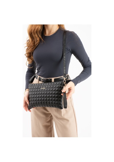 Sanmorris Kadın Suni Deri Siyah Mat Ayarlanabilir Çapraz Ve El Askılı Portföy, Clutch Çanta Siyah