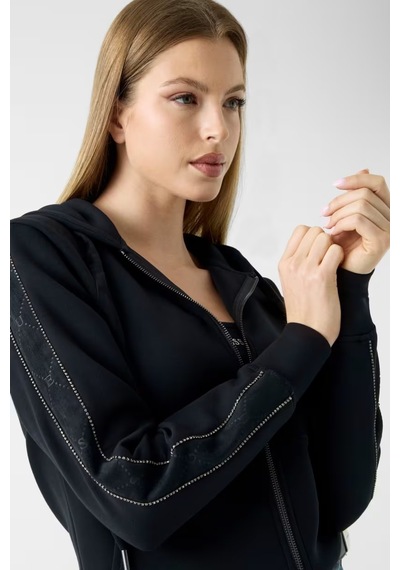 Guess Hody Stras Taşlı Kadın Sweatshirt W6yq16k4354 Siyah