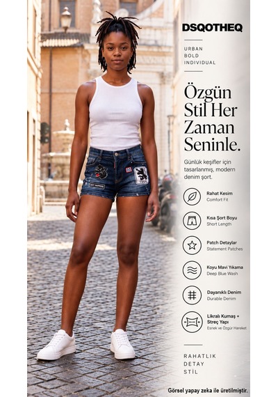 Dsqotheq Kadın Denım Lıcralı Sort - Cool Mavi