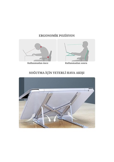 Laptop Yükseltici Stand Ayarlanabilir Apple Uyumlu MacBook Notebook Tablet Altlık Metal Dizüstü Bilgisayar T