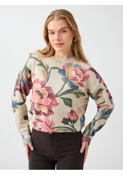 Jimmy Key Ekru Floral Desenli Bisiklet Yaka Triko Kazak 6ww137866114