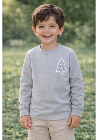 Tanem Kids Erkek Çocuk Jakarlı Mavi Örme Sweatshirt Mavi