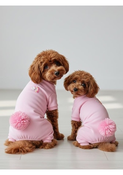Tassel & Rainbow Soft Pink Pamuklu Köpek Tulumu Pastel Pembe Pijama