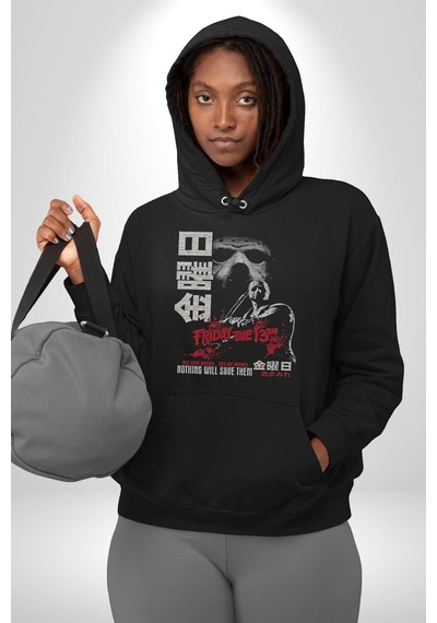 13. Cuma Korku Film Kadın Erkek Siyah Kapüşonlu Sweatshirt Hoodie Siyah