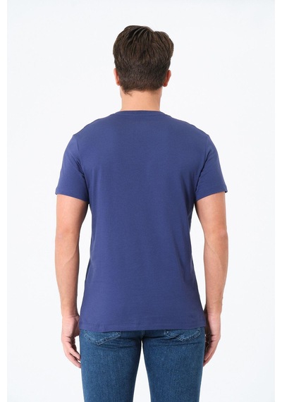 Rich Erkek V Yaka %100 Pamuk Kısa Kollu Lacivert T-shirt Basic Erkek Tişört Lacivert