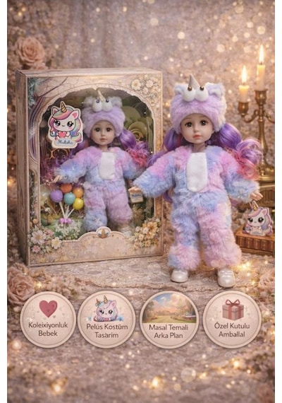 Ctoy Kostümlü Oyuncak Bebek Seti Peluş Unicorn Kostümlü Koleksiyonluk Bebek Ctoy-qj183c