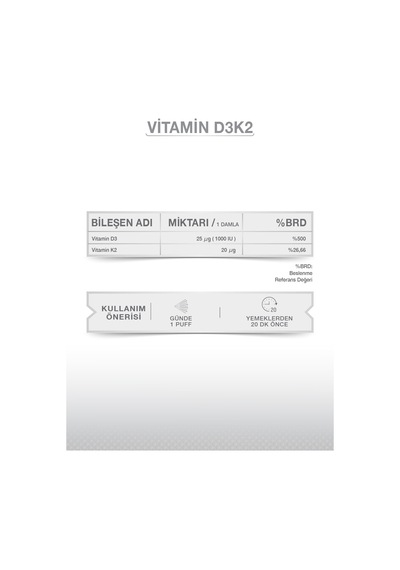 Goodday Vitamin D3 K2 1000 Iu D3 + K2 20 Μg 20 Ml Sprey Yeni Ambalaj Takviye Edici Gıda