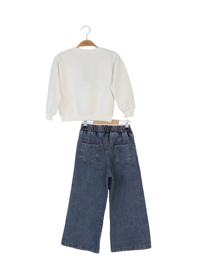Erdem Kıds Kız Çocuk Bayramlık Günlük - Casual Geniş-bol Paça Palazzo Kot Pantolon-sweatshirt İkili Takım Beyaz Beyaz Erdem Kıds Kız Çocuk Bayramlık Günlük - Casual Geniş-bol Paça Palazzo Kot Pantolon-sweatshirt İkili Takım Beyaz Beyaz