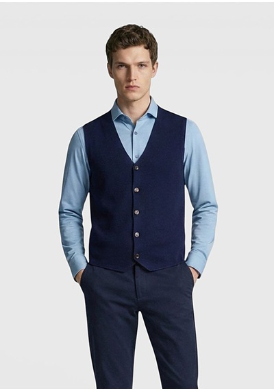 Ramsey Lacivert Regular Fit V Yaka Casual Örme Triko Yelek