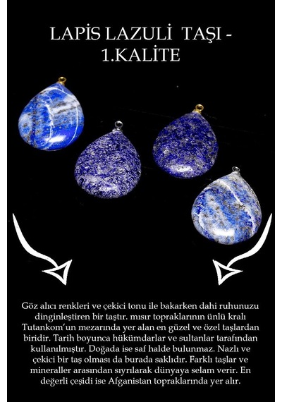 Erilsa Sertifikalı 24k Altın Kaplama Damla Kesim Lapis Lazuli Taşı Kolye Çok Renkli