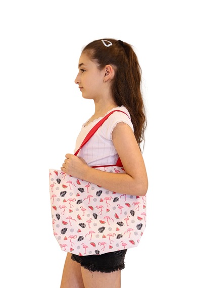 İcone Bag Desenli Kız Çocuk Plaj Çantası, Baskılı Çocuk Günlük Çanta Beyaz