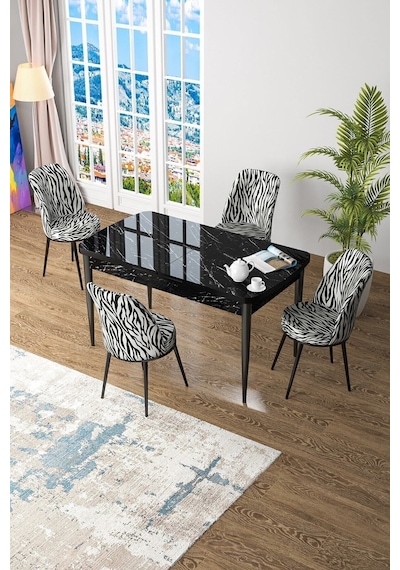 Canisa Kor Serisi 70x114 Açılabilir Mutfak Masası Takımı Siyah Mermer Desen Masa 4 Zebra Desen Sandalye Masa Siyah Mermer Desen Sandalye Zebra Desen Canisa Kor Serisi 70x114 Açılabilir Mutfak Masası Takımı Siyah Mermer Desen Masa 4 Zebra Desen Sandalye Masa Siyah Mermer Desen Sandalye Zebra Desen