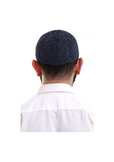 Lacivert Füme Kışlık Çift Renk Kadife Namaz Takkesi Lacivert