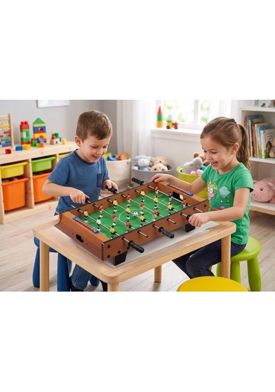 Ahşap 2 Kişilik Masaüstü Langırt 6 Kollu 2 Toplu 51cm Skor Tabelalı Eğlenceli Futbol Oyunu