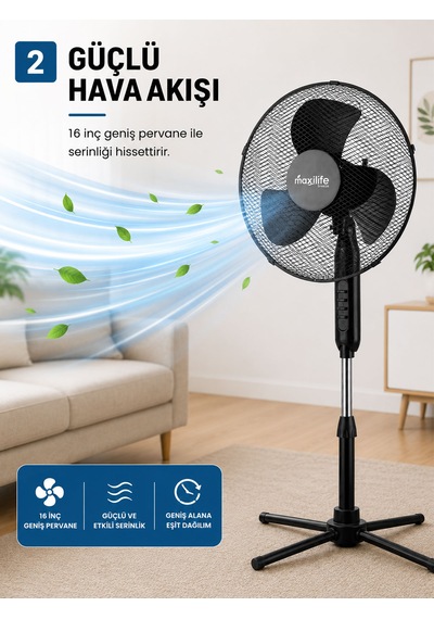 Breeze Mx-bs160 16 İnç Katlanır Ayaklı Vantilatör 45w 3 Kademeli Hız Ayarlı Metal Izgaralı Vantilatör