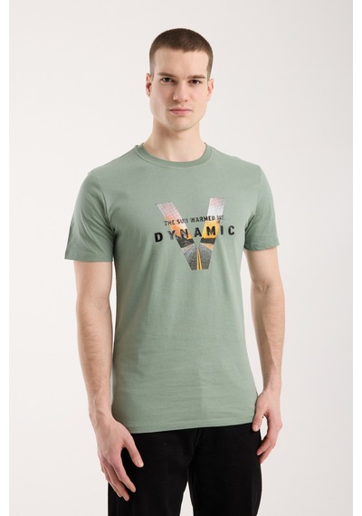 Maximodena Urban Grafik Baskılı Erkek T-shirt Streetwear Stil, Günlük Rahat Kalıp - Yeşil Haki
