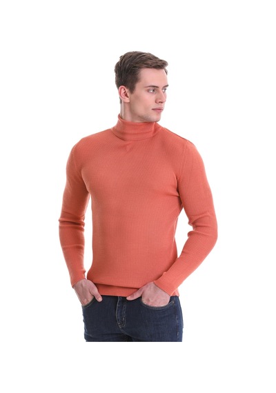 Hatemoğlu Somon Slim Fit Fitilli Balıkçı Yaka Yünlü Triko Kazak 34232023a0 Somon
