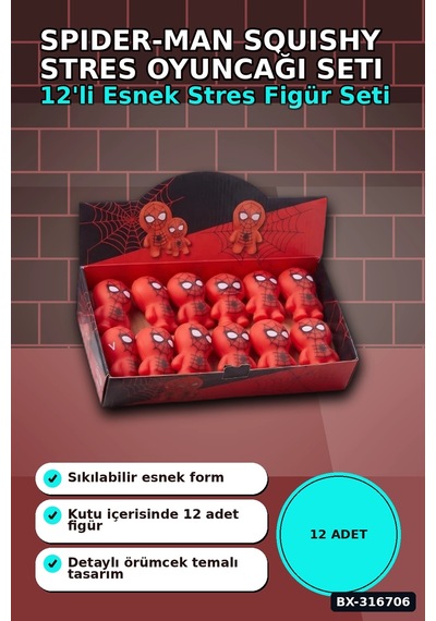 Spider-man Squishy Gerginlik Oyuncağı 12 Adet Stand Kutu Figür Seti Bx-316706