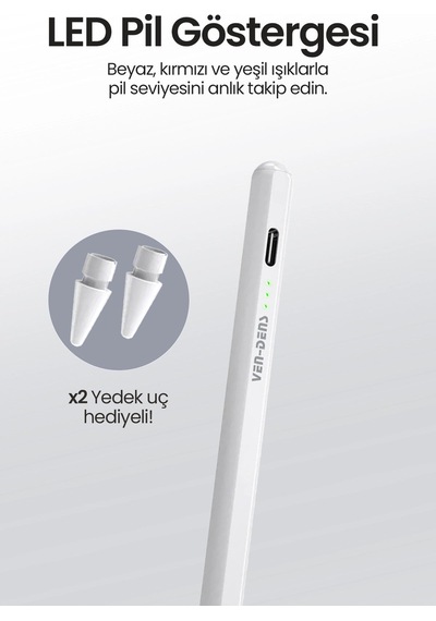 Ven-dens Vd-sp005 Apple Uyumlu iPad Uyumlu Manyetik Tablet Kalemi, Avuç İçi Reddetme, Type-c Şarj, 2, Beyaz