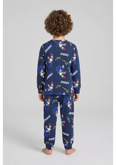 Zuzunga The Hedgehog Super Sonic Desenli %100 Pamuk Çocuk Pijama Takımı Lacivert