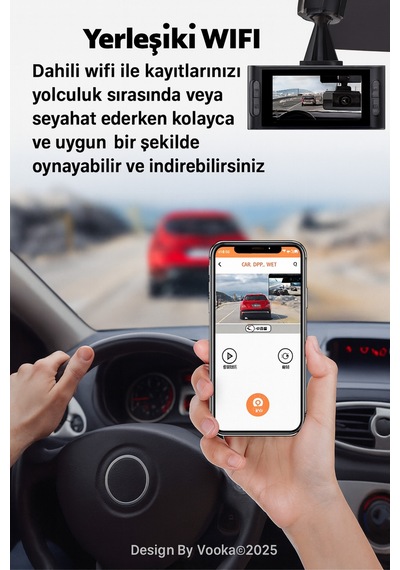 Araç İçi Wifi Dvr Kamera Full Hd 1080p Dashcam Gece Görüşlü G-sensörlü Park Modu Mobil