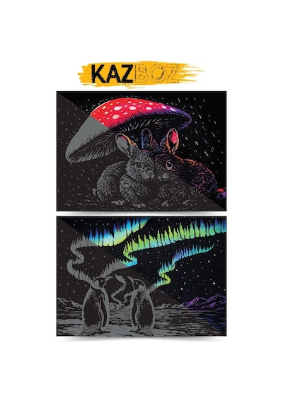 Ayrex Kazboz Kazıma Sanatı Seti, Hayvanlar Temalı, Kağıt, 205x290 Mm, Ahşap Kalem Dahil Diğer