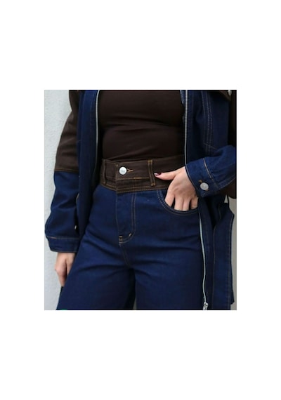 Asur Boutique Asur Butik Kadın Çift Renkli Geniş Kalıp Kot Takım Lacivert