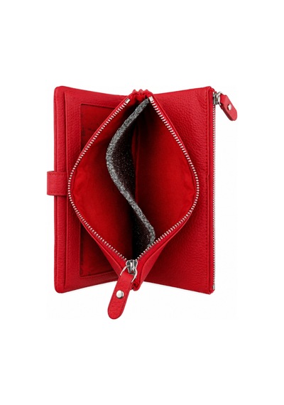 Alphaclub Bag Unisex Hakiki Deri Kırmızı Renk Fermuarlı Çok Bölmeli Uzun Cüzdan