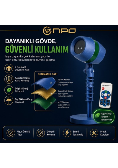 Npo Sh01 Star Shower Kırmızı Yeşil Lazer Işık Projektörü Kumandalı Bahçe Duvar Yıldız Efekti Lacivert