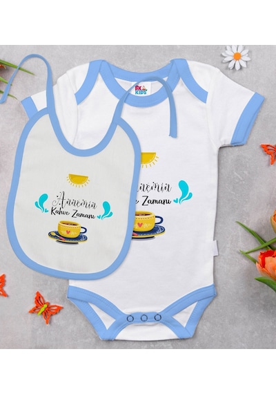 Bk Kids Annemin Kahve Zamanı Tasarımlı Mavi Bebek Body Zıbın Ve M Çok Renkli