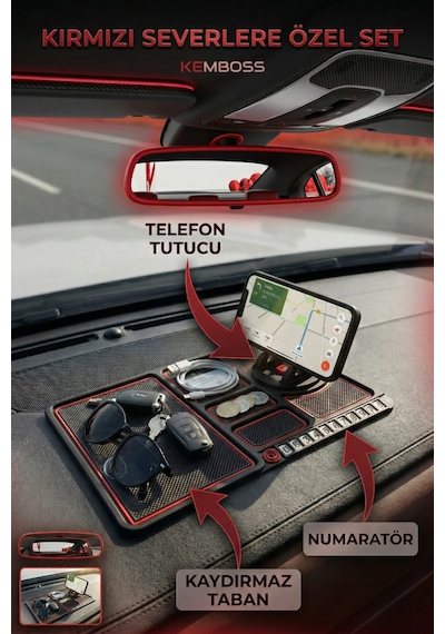 Kırmızı Severlere Özel Set - Dikiz Aynası Koruyucu Ve Numaratörlü Organizer 1 Set