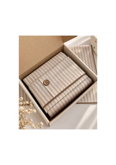 H&c 4 Parça Bebek Nevresim Takımı Krem Kahve Çizgili 100x150 CM Nevresim Çarşaf 2 Yastık Kılıfı