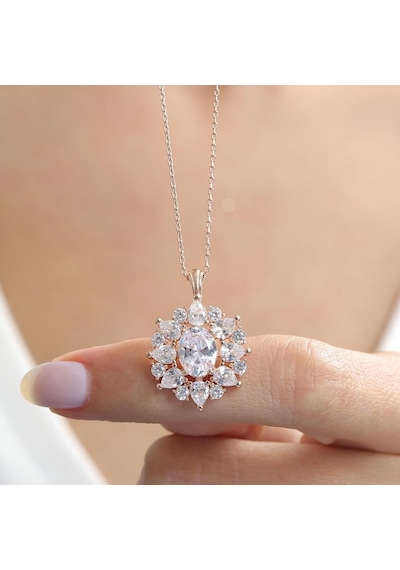 Mia vento Effective Diamond Paris Işıltısı Rose Renk Işıltılı Gümüş Kolye