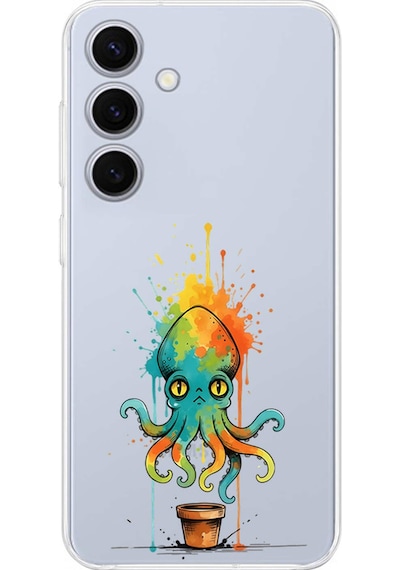 Samsung Galaxy S25 Fe İle Uyumlu Splash Ahtapot Tasarımlı Şeffaf Silikon Kılıf Şeffaf