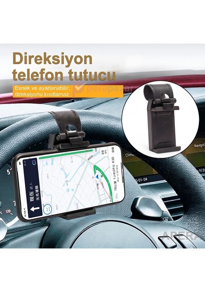 Araç Direksiyon Telefon Tutucu Esnek Kauçuk Sabitlemeli Maksimum 8cm Genişliğe Uygun Navigasyon Standı Cr90 2 Mixed
