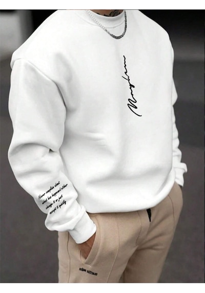 Startmore Beyaz Unisex Kadın/erkek Never Renkli Oversize Bisiklet Yaka Pamuklu