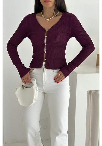 Noa & Noa Kadın Düğme Detaylı Fit Triko Bluz Zarif & Modern Stil Bordo Noa & Noa Kadın Düğme Detaylı Fit Triko Bluz Zarif & Modern Stil Bordo
