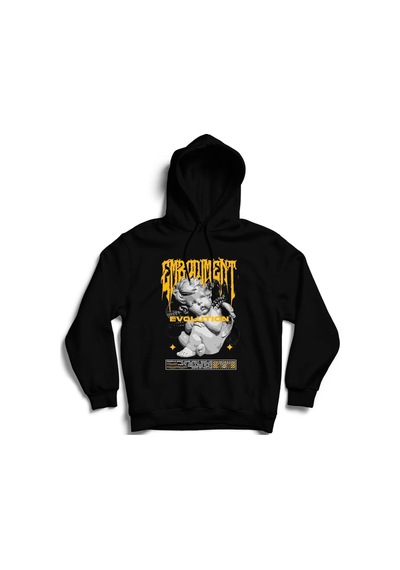 Gangsta Baskılı Kapşonlu Sweatshirt Fame Stoned Gang Collection New Season Hoodie Siyah