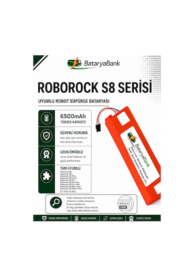 Bataryabank Roborock S8 Serisi Uyumlu Robot Süpürge Bataryası 14.4v 6500mah Li-ion S8 / S8+ / S8 Plus / S8 Pro / S8 Pro Ultra / S8 Max Ultra / S8 Maxv Ultra